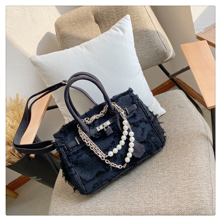Handtasche aus Canvas für Damen ⎜ Vintage Umhängetasche mit Fransen und Doppelgriffen für stilvolle Auftritte
