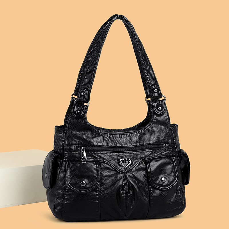 Schultertasche für Damen ⎜ Große Handtasche aus Kunstleder mit Reißverschluss und praktischen Außenfächern