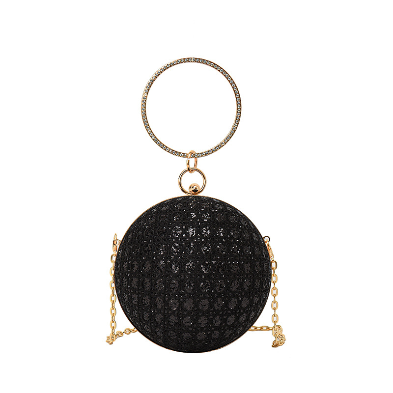 Abendtasche für Damen ⎜ Runde Umhängetasche mit Glitzersteinen und Kette für Partys und festliche Anlässe