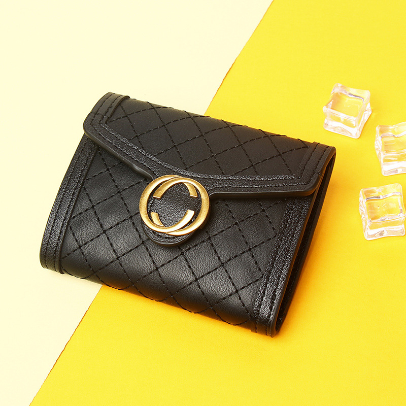 Damen Geldbörse mit Druckknopf ⎜ Kurze Brieftasche mit Rautensteppung und Fächern für Karten und Münzen