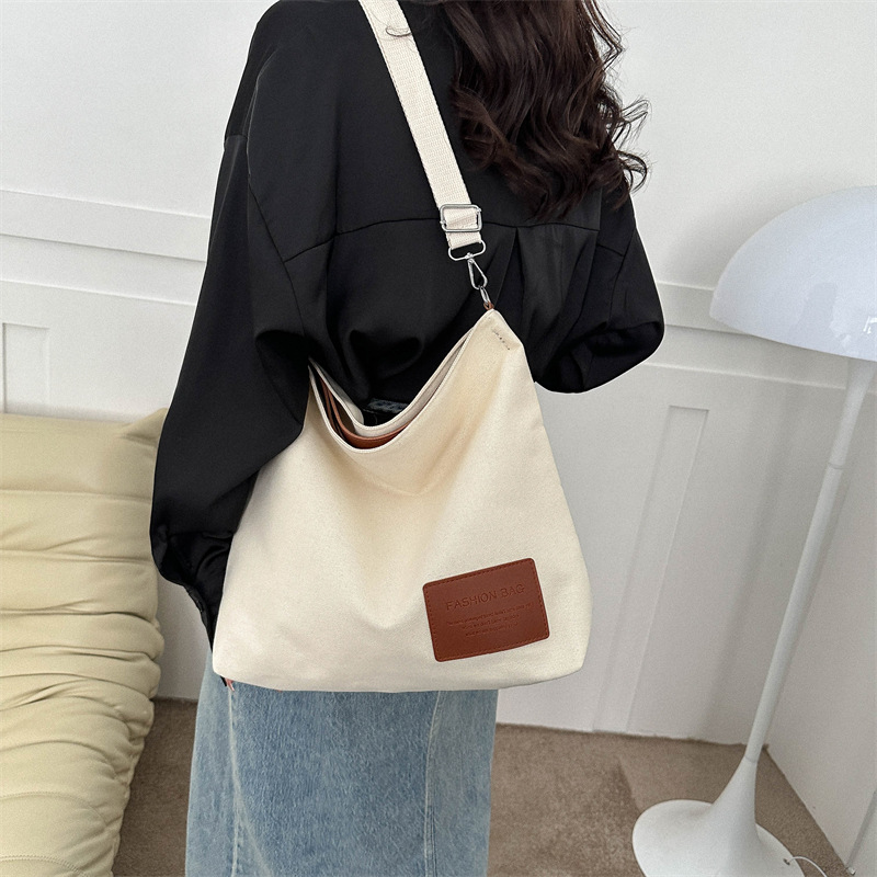 Canvas Tasche für Damen ⎜ Schlichte Schultertasche mit Griff und Riemen für Alltag, Freizeit und Stadtbummel