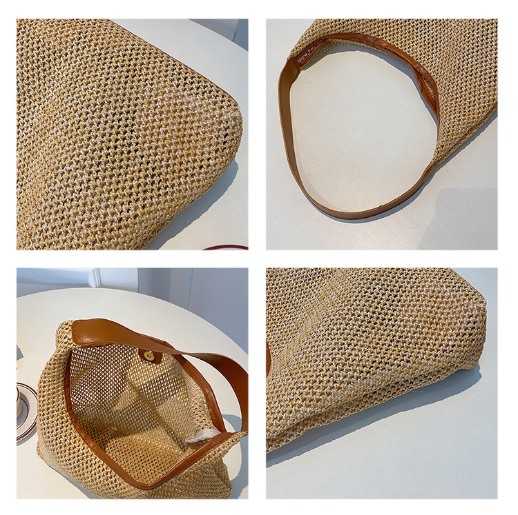 Strandtasche für Damen ⎜ Leichte Tragetasche aus Stroh im Retro-Stil für Sommer, Urlaub und Alltag