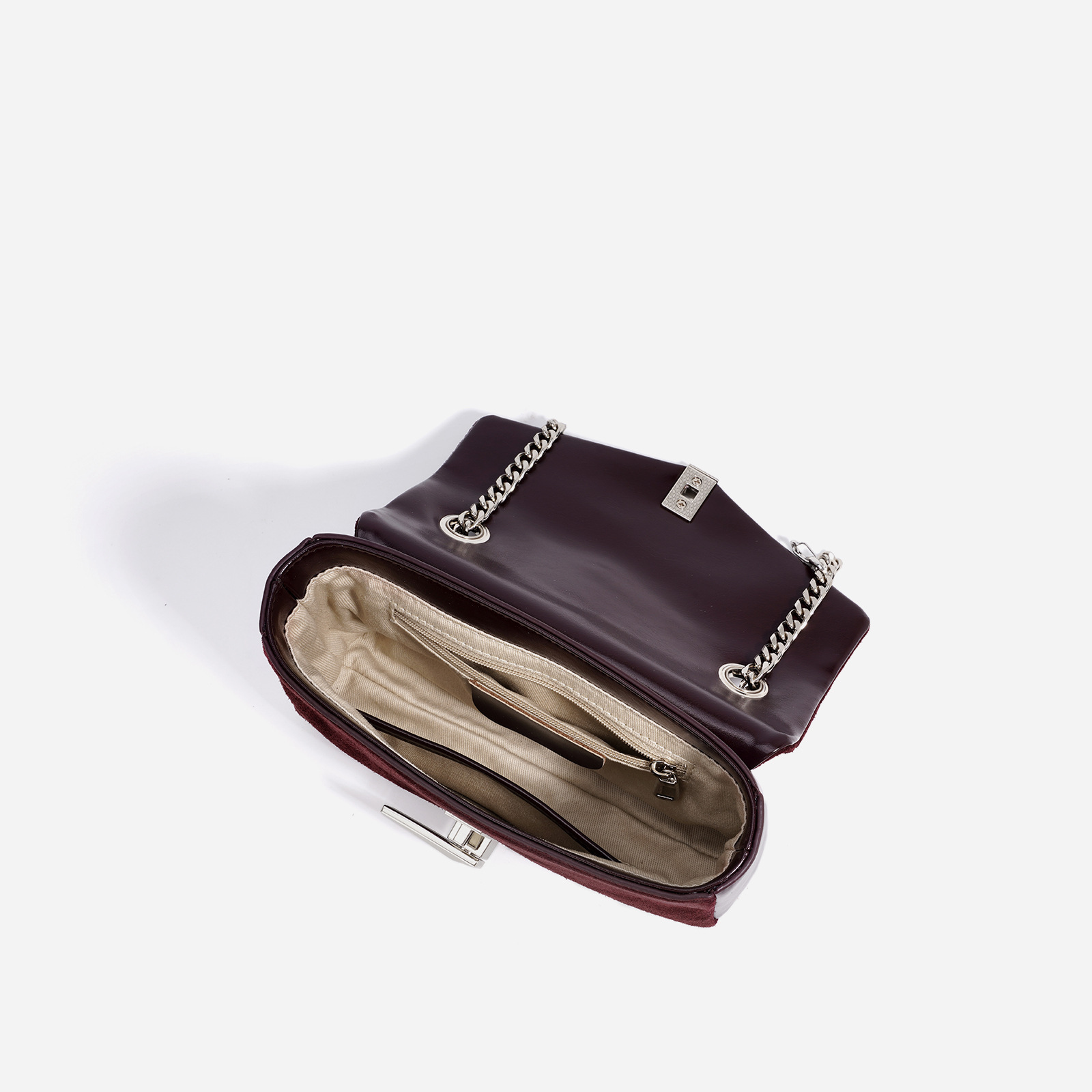 Abendtasche für Damen ⎜ Elegante Umhängetasche aus Wildleder mit Kettenriemen und stilvollem Verschluss