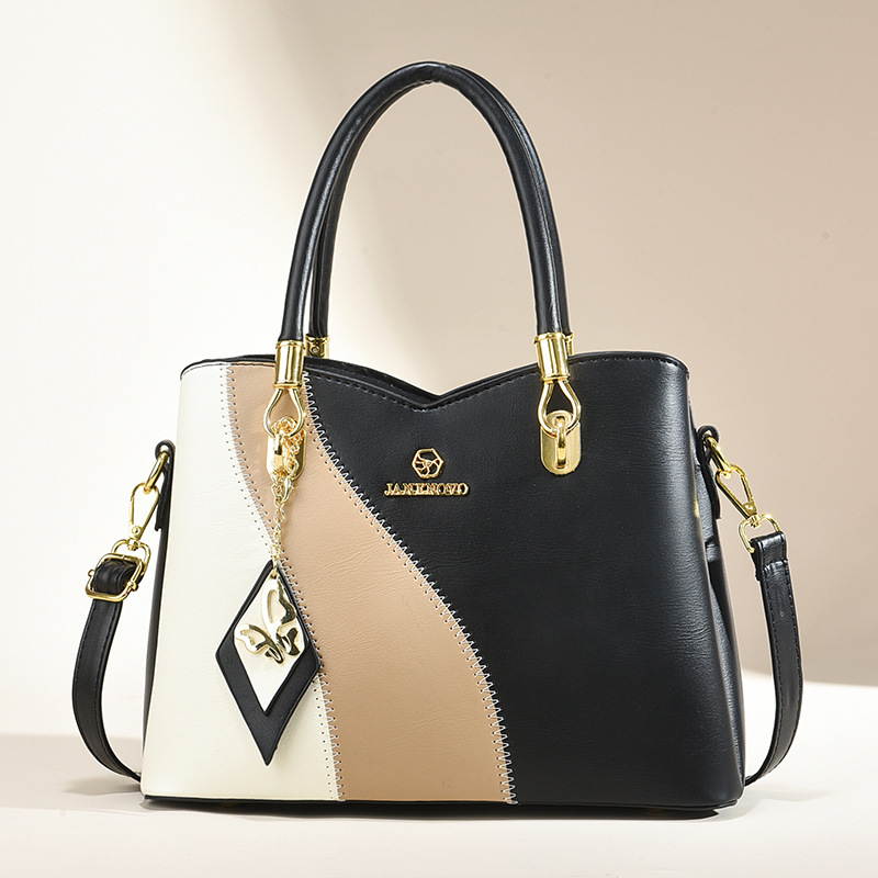 Handtasche für Damen aus Kunstleder ⎜ Elegante Schultertasche mit Kontrastdesign und viel Stauraum für Alltag