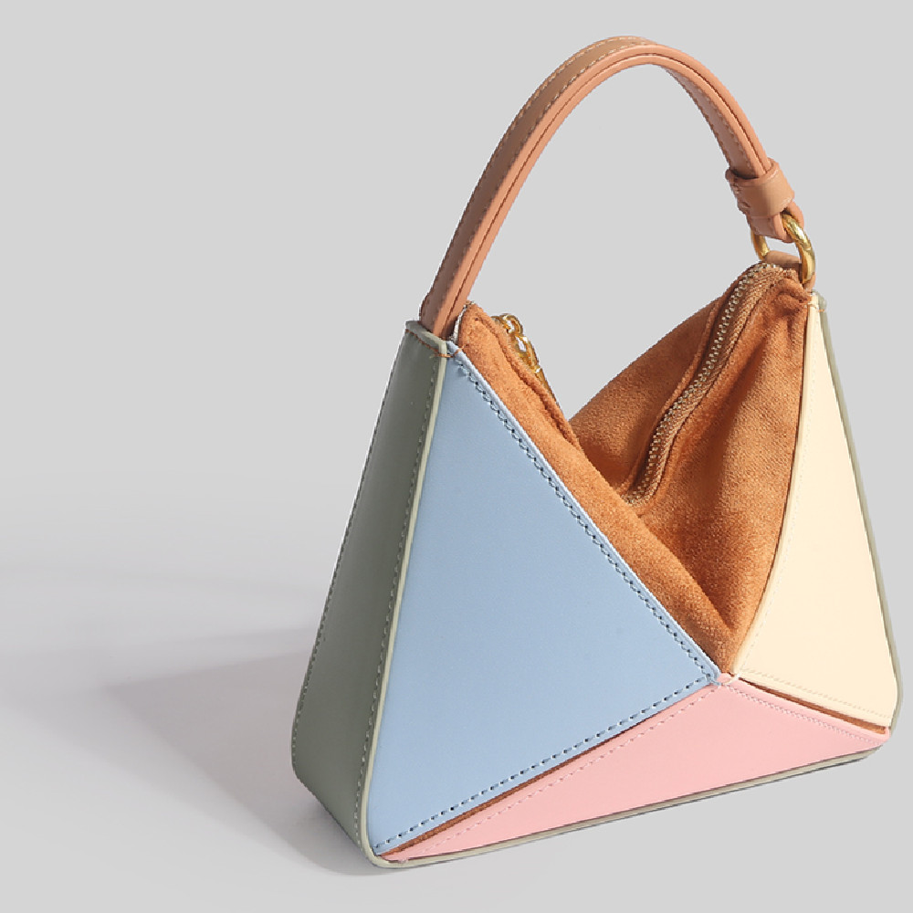 Handtasche für Damen ⎜ Dreieckige Umhängetasche mit Farbblock-Design und Reißverschlussfach für unterwegs