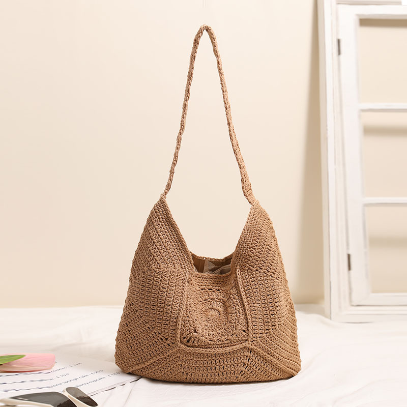 Große Umhängetasche für Damen ⎜ Vielseitige Strandtasche aus geflochtenem Baumwollgewebe im Boho-Stil