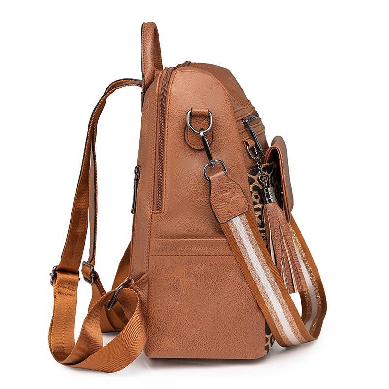 Damen Rucksack mit Leopardenmuster ⎜ Großer Vintage Tagesrucksack mit viel Stauraum und Reißverschlusstaschen