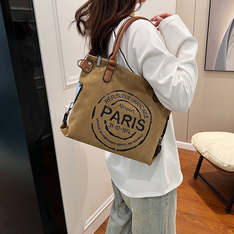 Canvas Tasche für Damen ⎜ Lässiger Paris-Print mit robusten Tragegriffen