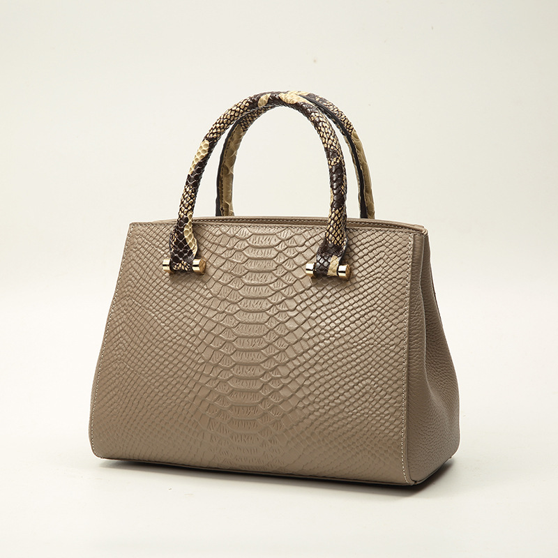 Handtasche für Damen ⎜ Edle Tragetasche aus Leder mit Schlangenmuster und abnehmbarem Schulterriemen