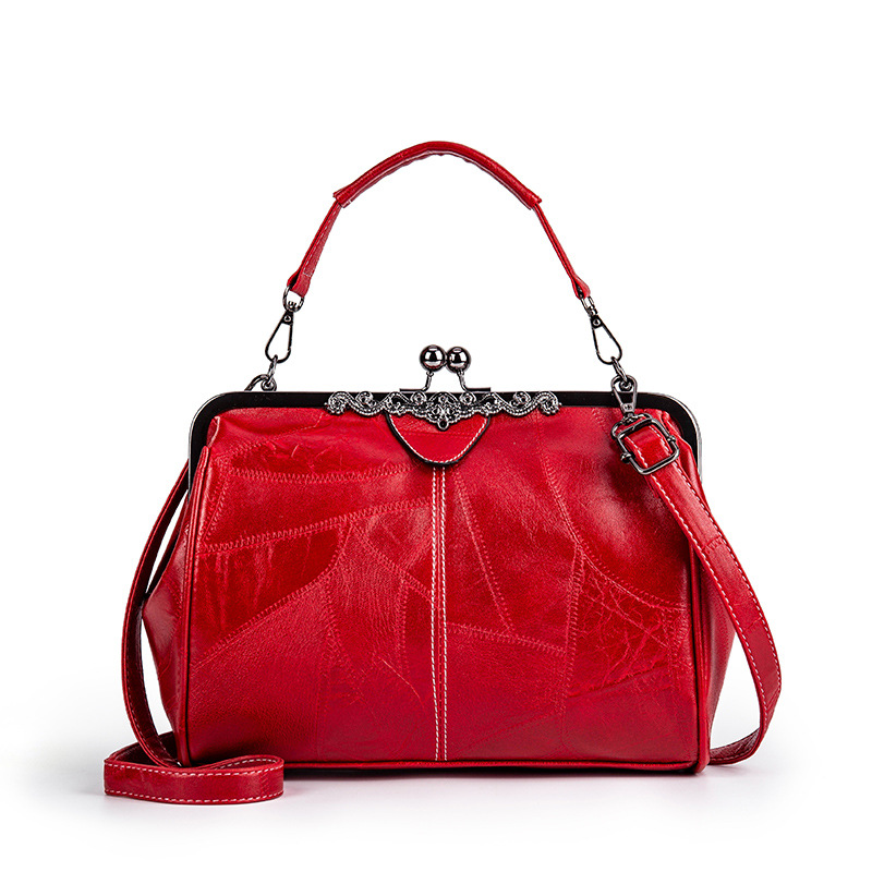 Handtasche im Vintage-Design ⎜ Elegante Leder-Tasche mit Klippverschluss und Verstellbarem Schulterriemen