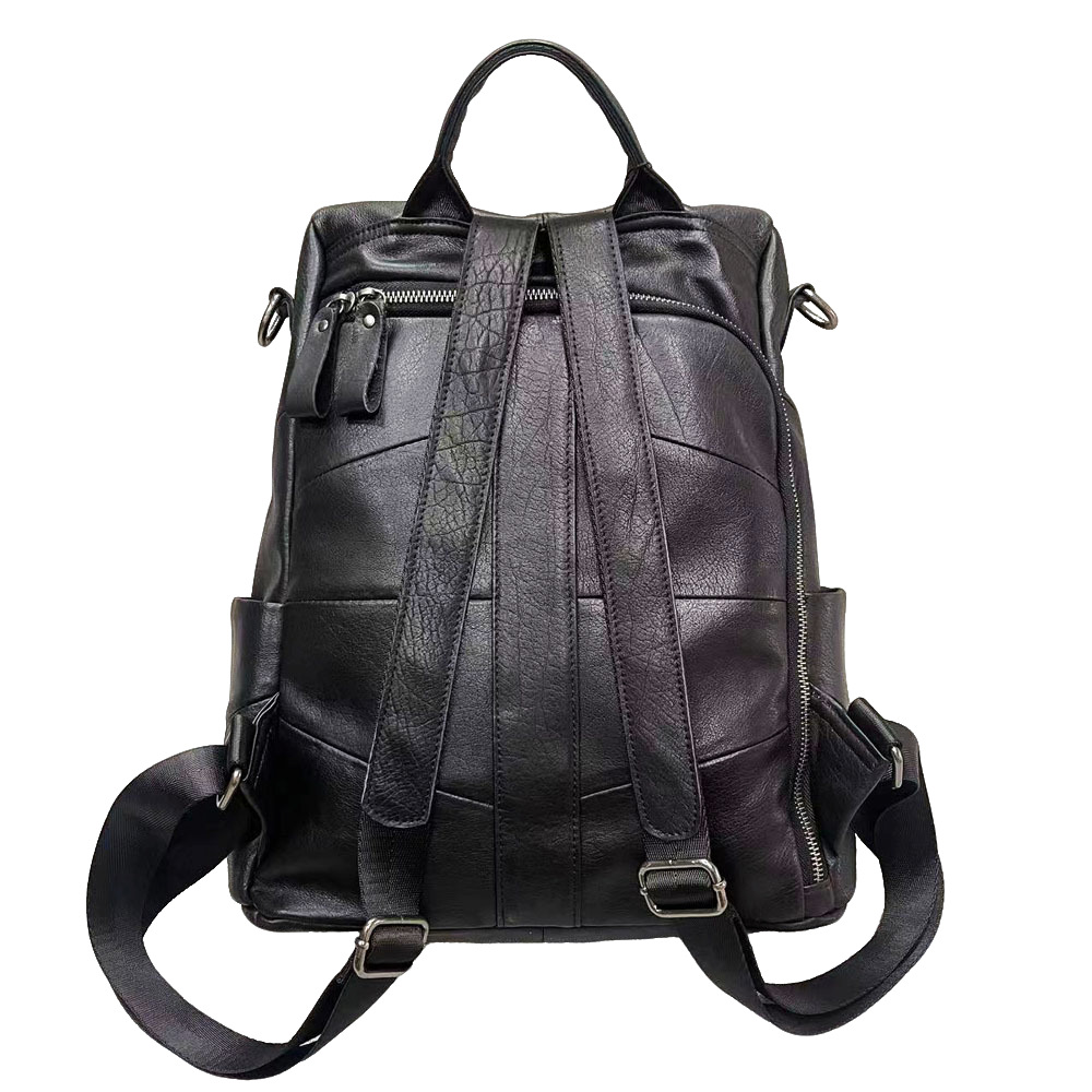Damen Rucksack ⎜ Modischer Leder-Rucksack mit Fronttasche und Verstellbaren Schulterriemen