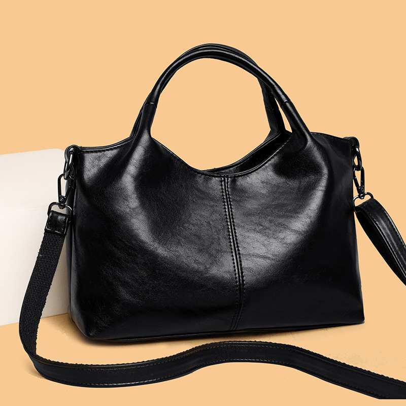 Schultertasche mit Großem Volumen ⎜ Geräumige Umhängetasche für Damen aus Glattem Kunstleder und Doppelgriff