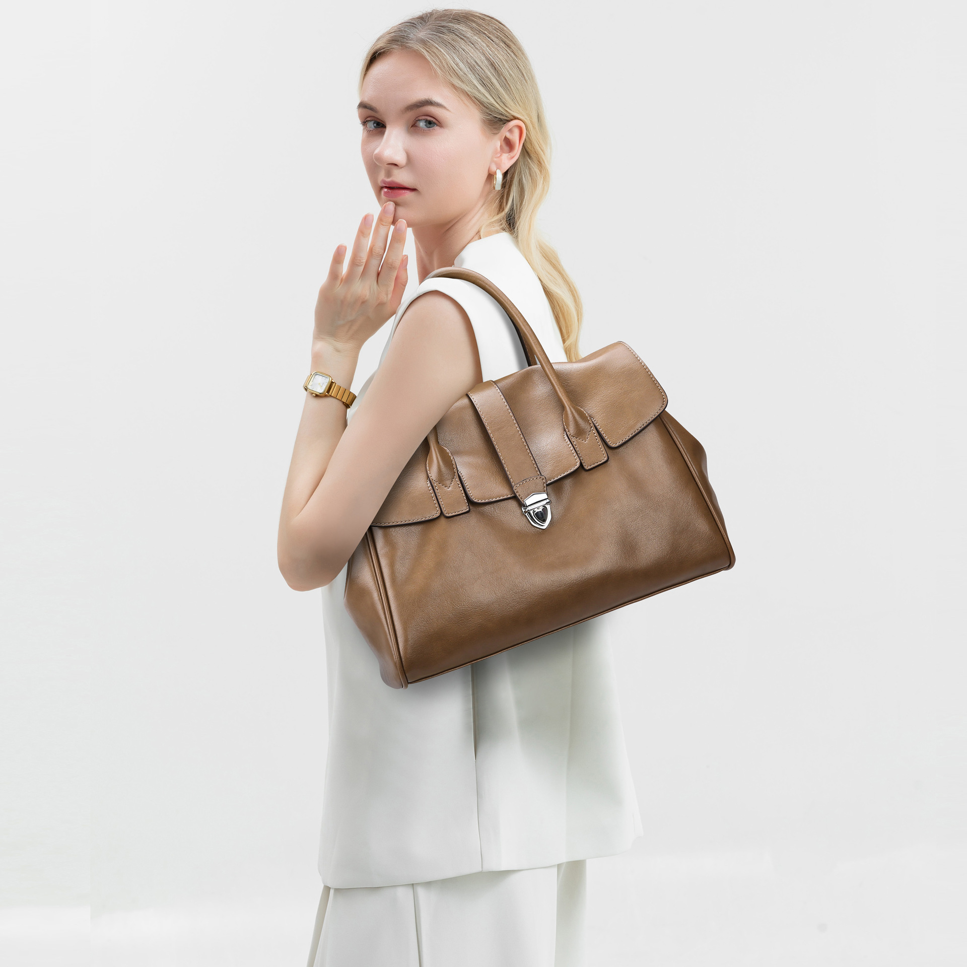 Damen Handtasche aus Weichem Leder ⎜ Große Tragetasche mit Stilvollem Design und Viel Stauraum