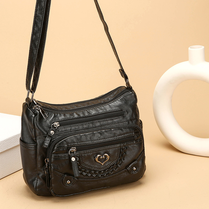 Schultertasche für Damen ⎜ Modische Umhängetasche mit Herzdetail und mehreren Reißverschlussfächern