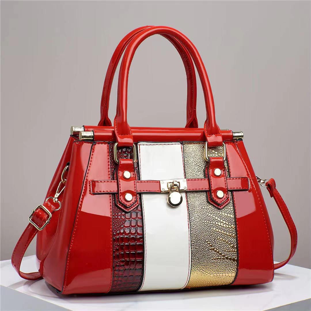 Stilvolle Handtasche für Damen ⎜ Große Tasche aus Leder mit Farbigem Design und Goldenen Akzenten