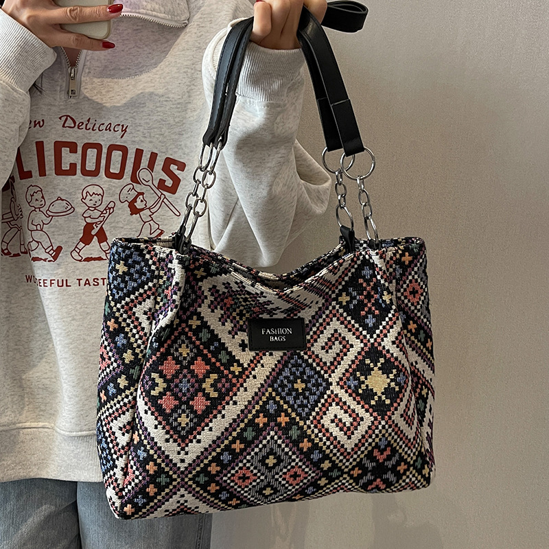 Shopper Tasche für Damen ⎜ Geräumige Schultertasche mit Ethno-Muster für Schule, Büro oder Freizeit