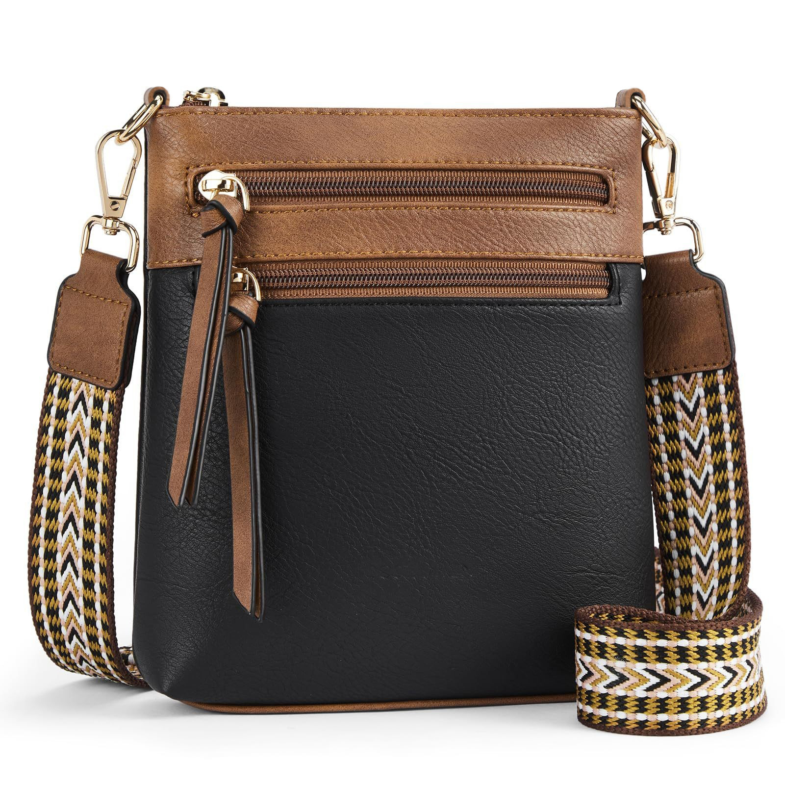 Damen Umhängetasche mit Reißverschluss ⎜ Vertikale Tasche mit mehreren Fächern für Alltag