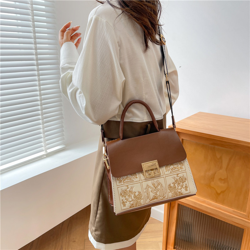 Handtasche für Damen ⎜ Elegante Umhängetasche mit Vintage-Muster und stabilem Tragegriff für Alltag und Büro
