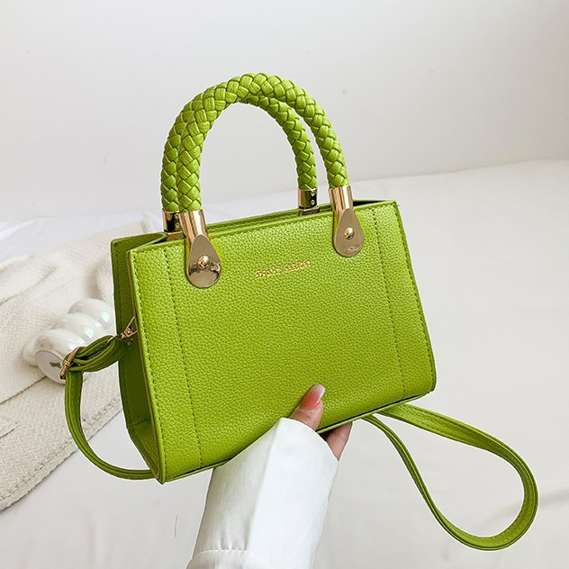 Handtasche für Damen ⎜ Modische Mini-Tasche mit Litchi-Prägung und geflochtenem Griff für stylische Outfits