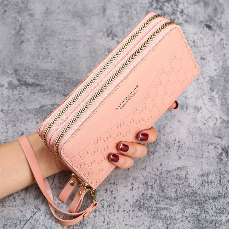 Damen Geldbörse mit Doppelreißverschluss ⎜ Große Brieftasche mit Schlaufe und Platz für Karten und Münzen