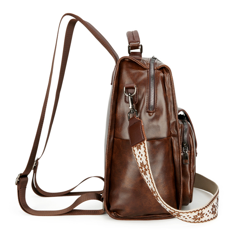 Damen Rucksack im Retro-Stil ⎜ Großer Schulrucksack mit Außenfach und Schultergurt für Uni und Freizeit