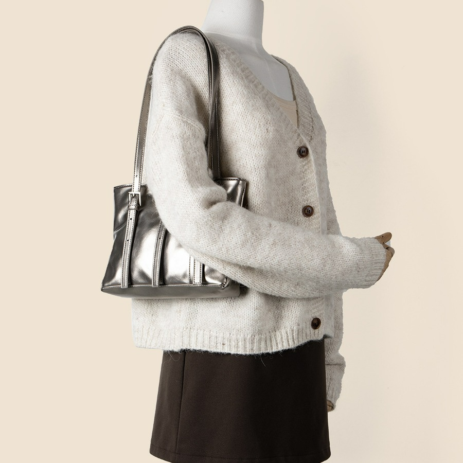 Shopper Tasche für Damen ⎜ Glänzende Schultertasche im modischen Design für Büro, Alltag und Freizeit