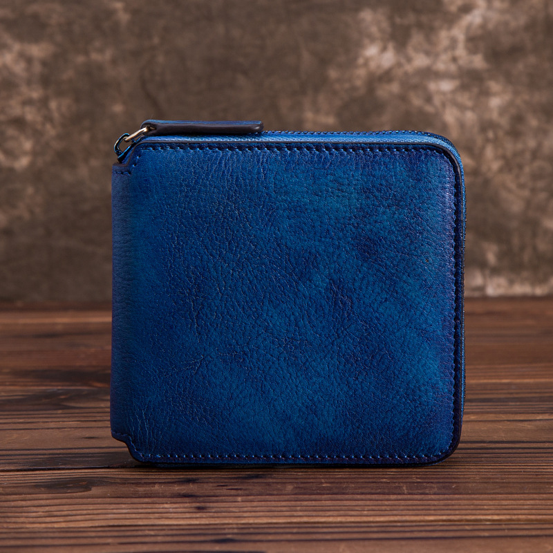 Herren Geldbörse aus Rindsleder ⎜ Kompakte Brieftasche im Vintage-Look mit Reißverschluss und edler Farbstruktur
