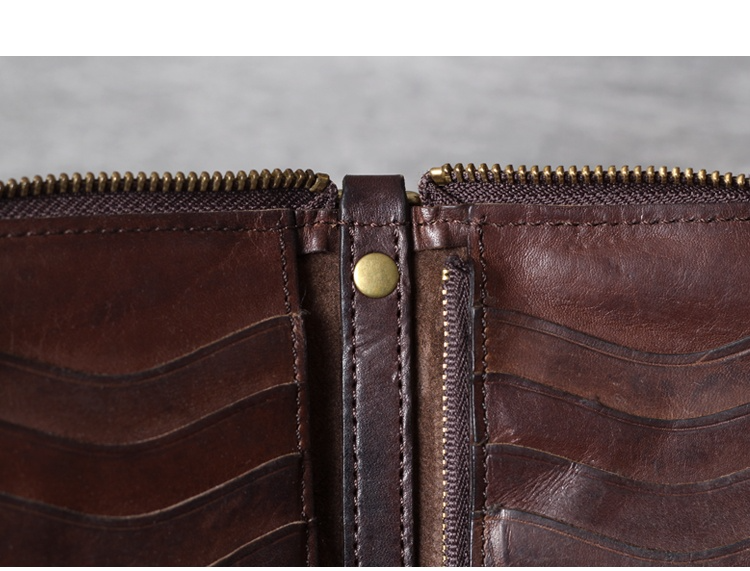 Lange Herren Geldbörse aus Leder ⎜ Retro Design mit Reißverschluss und vielen Kartenfächern