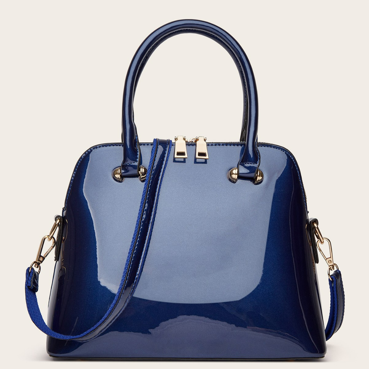 Handtasche für Damen ⎜ Glänzende Schultertasche mit Henkeln und abnehmbarem Trageriemen für Alltag und Events