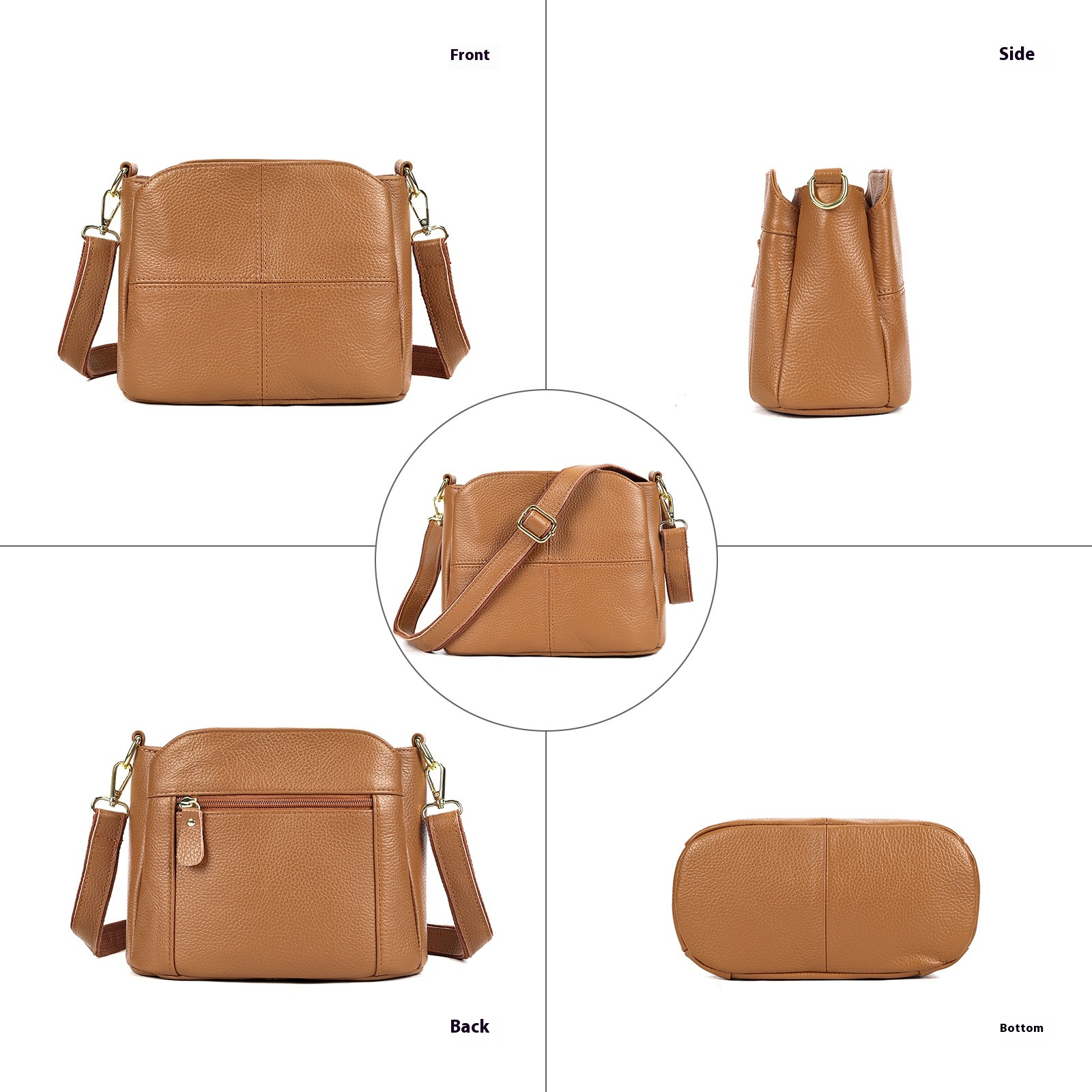 Damen Schultertasche aus Echtleder ⎜ Bequeme Umhängetasche im schlichten Design für Alltag und Freizeit
