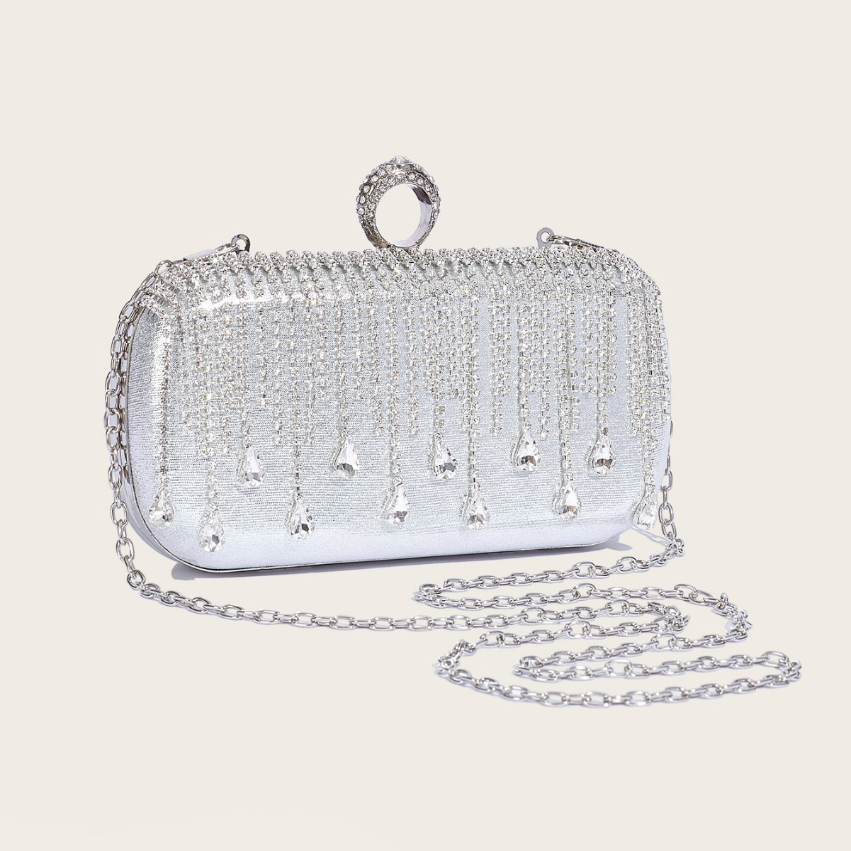 Clutch für Damen ⎜ Elegante Abendtasche mit Strassfransen und Ringverschluss für Hochzeit und festliche Anlässe