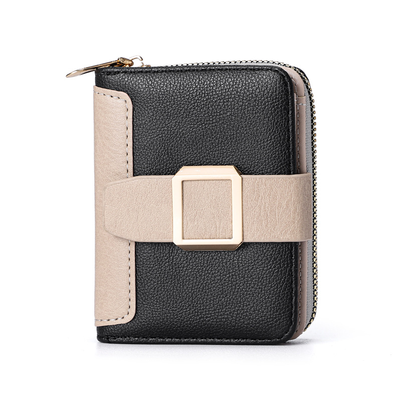 Damen Geldbörse mit Schnalle ⎜ Kompakte Reißverschluss-Brieftasche im Hochformat mit Karten- und Münzfach