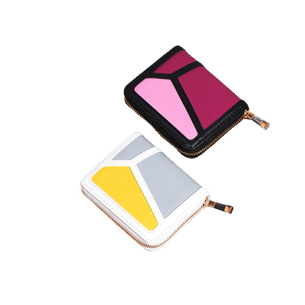 Damen Geldbörse mit Reißverschluss ⎜ Kompaktes Portemonnaie mit Farbkontrast und geometrischem Patchwork-Design
