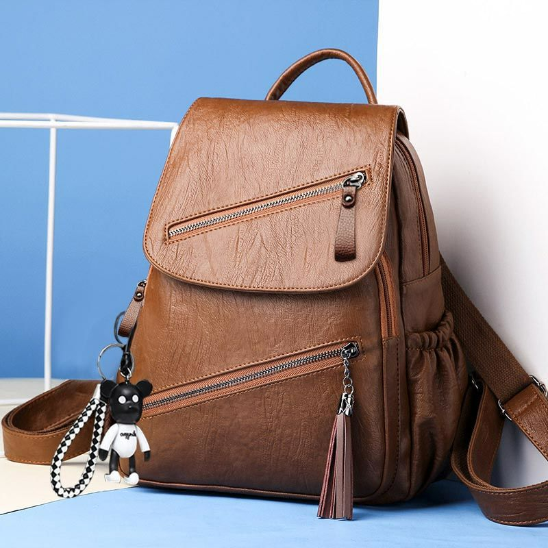 Damen Rucksack aus Kunstleder ⎜ Modischer Cityrucksack mit Reißverschlüssen für Alltag und Freizeit