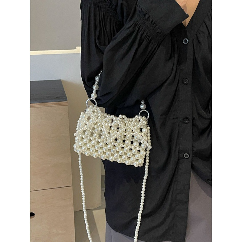 Abendtasche für Damen ⎜ Luxuriöse Perlen-Handtasche mit Schleifendetail für festliche Anlässe und Partys
