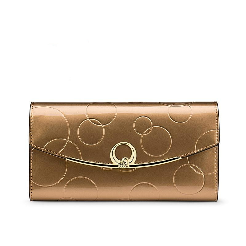 Lange Damen Geldbörse aus Lackleder ⎜ Elegante Clutch mit großer Kapazität und stilvollem Verschlussdesign