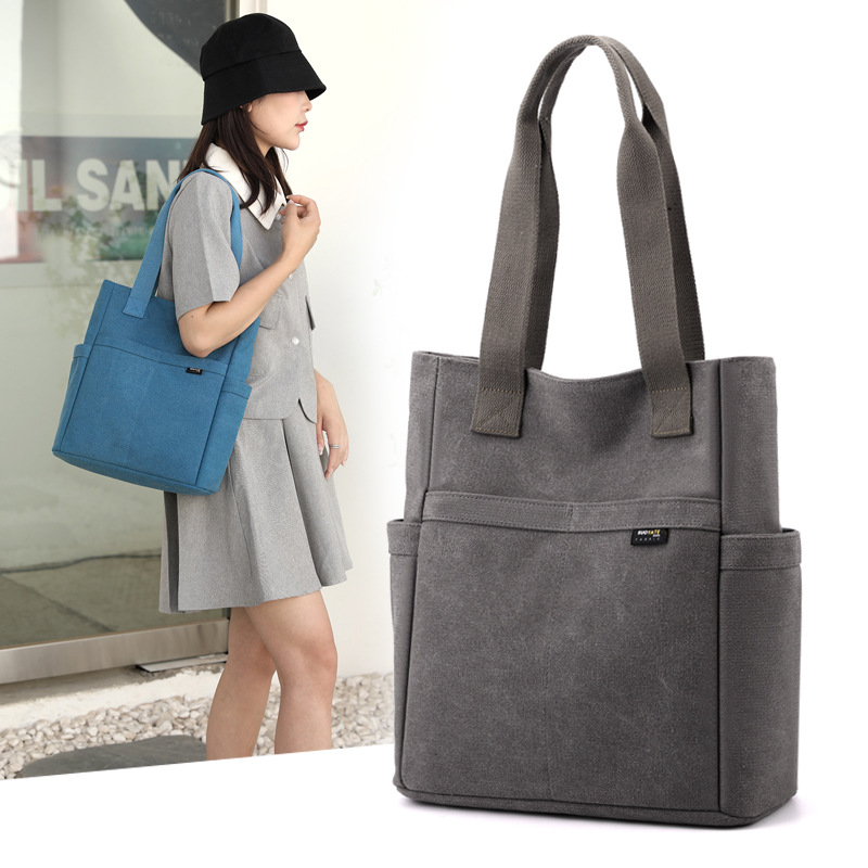 Canvas Schultertasche für Damen ⎜ Robuste Tragetasche mit Außenfächern für Schule, Büro und Freizeit im Sommer