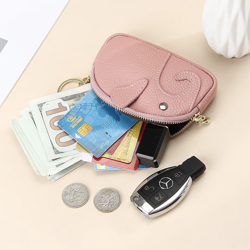 Damen Schlüsselanhänger Tasche ⎜ Mini Geldbörse mit Reißverschluss und süßem Elefantenmotiv
