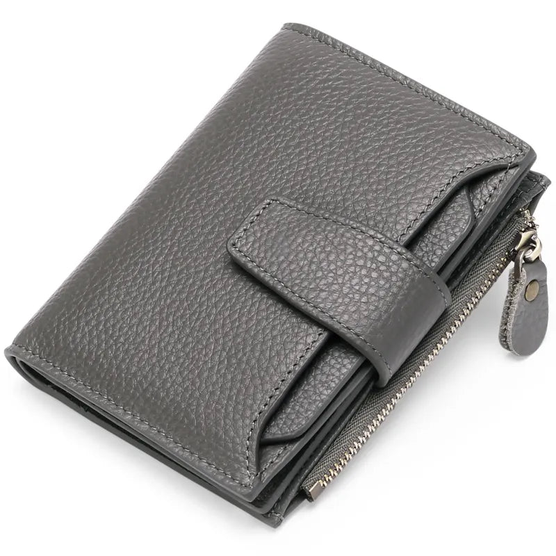 Damen Geldbörse aus Leder ⎜ Kompakte Brieftasche mit Druckknopf und Reißverschlussfach für Karten und Münzen