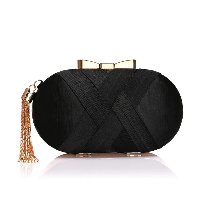 Clutch für Damen ⎜ Elegante Abendtasche mit Schleifenverschluss und Quaste für festliche Anlässe und Dinner-Events