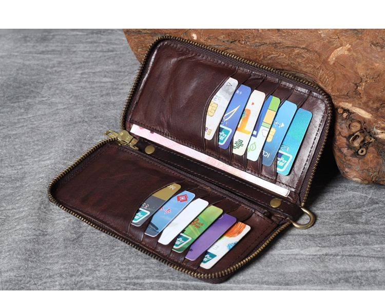 Lange Herren Geldbörse aus Leder ⎜ Retro Design mit Reißverschluss und vielen Kartenfächern
