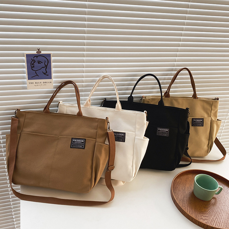 Canvas Umhängetasche mit Außentasche ⎜ Geräumige Tragetasche für Damen im Retro-Stil mit Mehreren Fächern