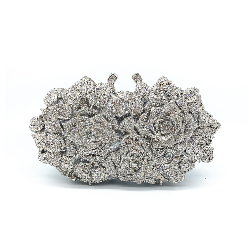 Damen Clutch mit Rosen und Strass ⎜ Glitzernde Abendtasche für Hochzeit, Gala und besondere Anlässe