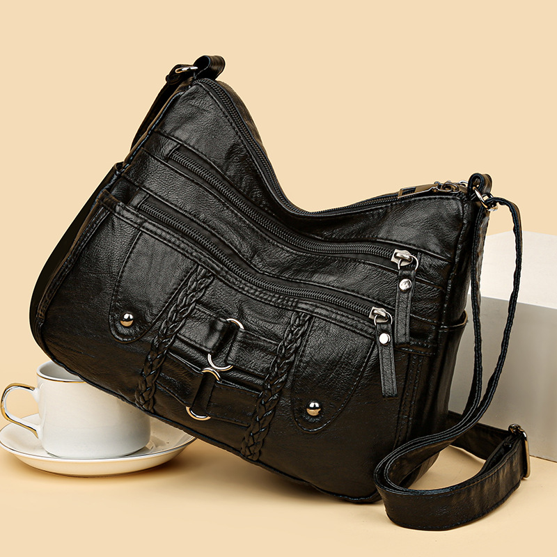 Umhängetasche für Damen ⎜ Modische Schultertasche mit Flechtdetails und viel Stauraum für Alltag und Freizeit