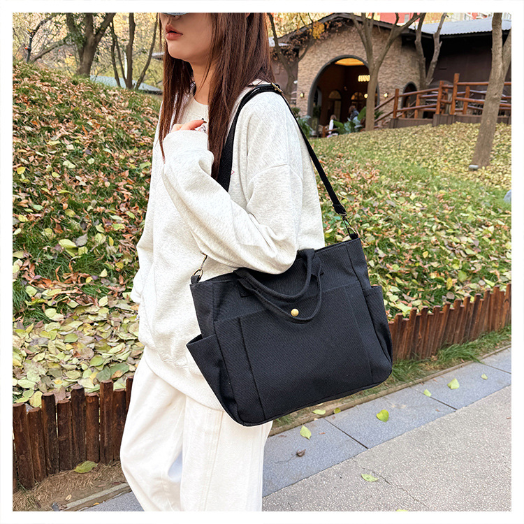 Shopper Tasche für Damen ⎜ Schlichte Canvas-Umhängetasche mit großer Kapazität und praktischen Außentaschen