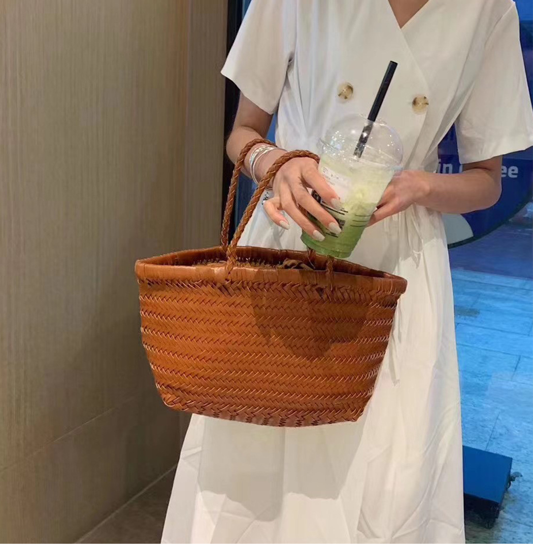 Damen Strandtasche aus Flechtmaterial ⎜ Leichte Sommertasche für Urlaub, Ausflüge und Freizeitlooks