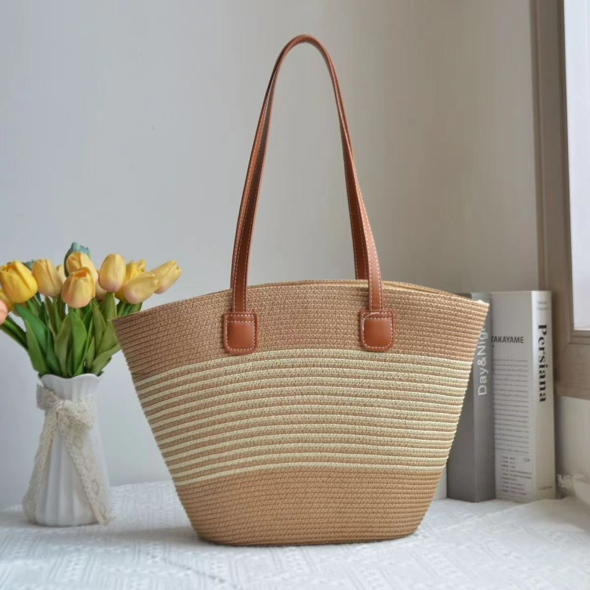 Strandtasche für Damen aus Stroh ⎜ Leichte Sommertasche im Boho-Stil für Alltag, Shopping und Urlaub