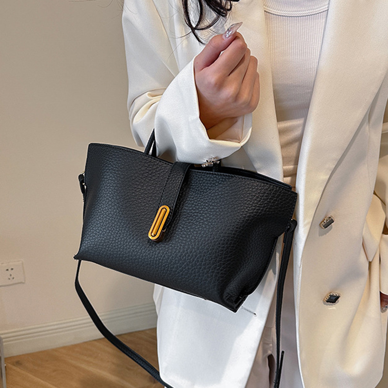 Handtasche für Damen mit Litchi-Prägung ⎜ Modische Schultertasche mit Reißverschluss und viel Stauraum