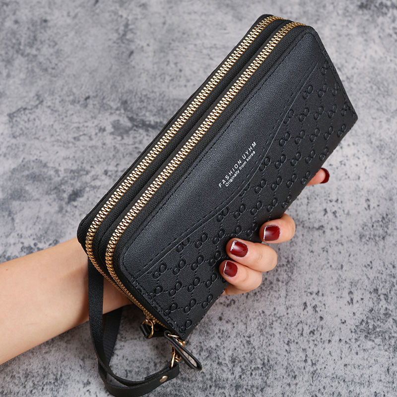 Damen Geldbörse mit Doppelreißverschluss ⎜ Große Brieftasche mit Schlaufe und Platz für Karten und Münzen