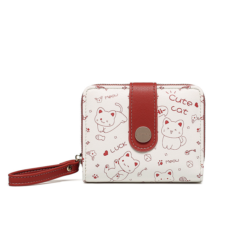Damen Geldbörse mit Reißverschluss ⎜ Kompakte Brieftasche mit süßem Tiermotiv und praktischem Handgelenkband